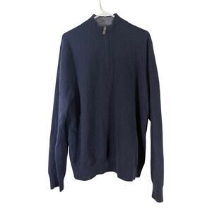 Men’s Saks Fifth Avenue 100% Cashmere Sweater Size Large Quarter Zip Navy Blue